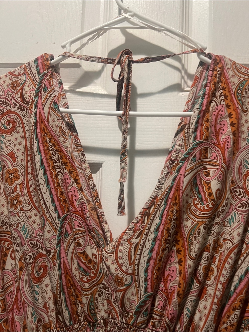 lovestitch Multicolor Paisley V-Neck Maxi Dress in Pink and Tan - Picture 6 of 8
